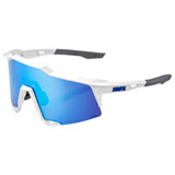 100% Speedcraft Sunglasses Matte White Frame/HiPER Blue Multilayer Mirror Lens