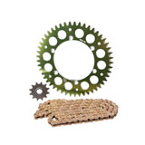 Primary Drive Alloy Kit & Gold Plated MX Race Chain Green Rear Sprocket