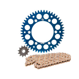 Primary Drive Alloy Kit & Gold Plated MX Race Chain Blue Rear Sprocket