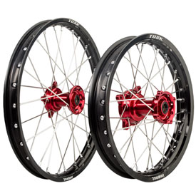 Tusk Impact Complete Front and Rear Wheel 1.60 x 21 / 2.15 x 18 Black Rim/Silver Spoke/Red Hub