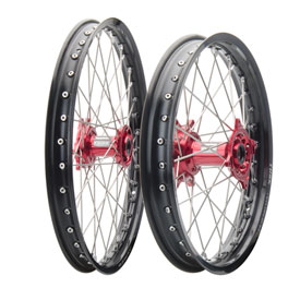 Tusk Impact Complete Front and Rear Wheel 1.60 x 21 / 2.15 x 19 Black Rim/Silver Spoke/Red Hub