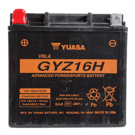 YUASA High Performance No Maintenance Battery with Acid GYZ16H