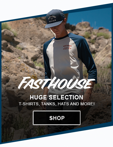 graphic, Fasthouse logo, huge selection, t-shirts, tanks, hats and more, graphic, man wearing Fasthouse hat and long sleeve t-shirt