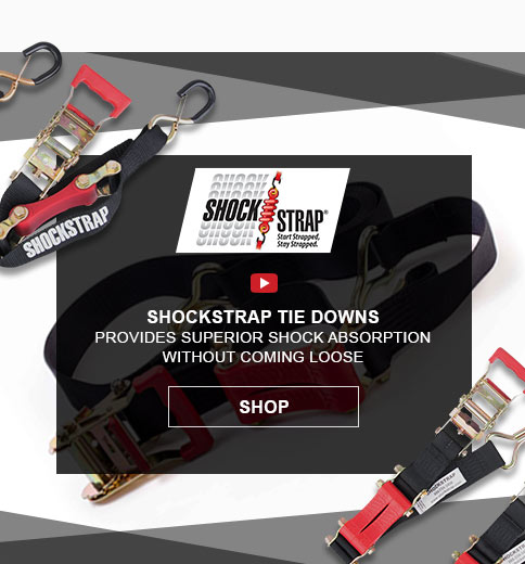 Shock Strap Tie Downs logo, Shockstrap tie downs provides superior shock absorption without coming loose, shop button