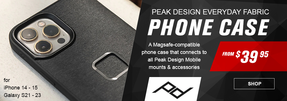 Peak Design Everyday Fabric Phone Case, a magsafe-compatible phone case that connects to all Peak Design mobile mounts and accessories, From $39 and 95 cents, the phone case on an iPhone, for iPhone 14 to 15, Galaxy S21 to 23, link, shop