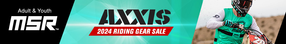 MSR, Adult and Youth, Axxis, 2024 Riding Gear Sale, a man wearing the mint Axxis Proto gear while riding a Honda dirt bike