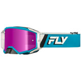 Fly Racing Zone Elite Goggle Blue-White Frame/Magenta Mirror Smoke Lens