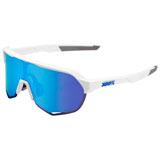 100% S2 Sunglasses Matte White Frame/HiPER Blue Multilayer Mirror Lens