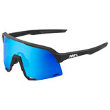 100% S3 Sunglasses Matte Black Frame/HiPER Blue Multilayer Mirror Lens
