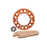 Primary Drive Alloy Kit & Gold Plated MX Race Chain Orange Rear Sprocket