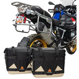 Tusk Pannier Racks with Tusk Pilot Pannier Bags Black/Tan w/ Silver Racks
