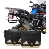 Tusk Pannier Racks with Tusk Pilot Pannier Bags and Bottle Holders Black/Tan w/ Black Racks