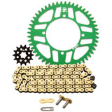 Tusk Chain and Sprocket Kit - Aluminum Rear/420 Gold Plated Race Chain Green Rear Sprocket