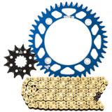 Tusk Chain and Sprocket Kit - Aluminum Rear/428 Gold Plated Race Chain Blue Rear Sprocket