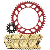 Tusk Chain and Sprocket Kit - Aluminum Rear/428 Gold Plated Race Chain Red Rear Sprocket