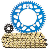 Tusk Chain and Sprocket Kit - Aluminum Rear/420 Gold Plated Race Chain Blue Rear Sprocket