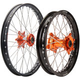 Tusk Impact Complete Front and Rear Wheel Black Rim/Silver Spoke/Orange Hub