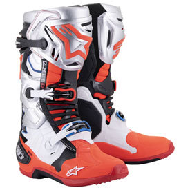 Alpinestars Tech 10 LE Vision Boots Size 10 Black/White/Silver/Red Fluo