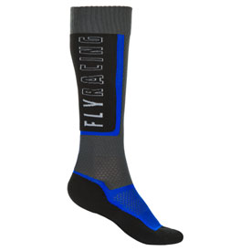 Fly Racing Thin MX Socks Size 11-13 Black/Grey/Blue