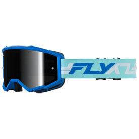 Fly Racing Zone Goggle  Blue-White Frame/Black Mirror Smoke Lens
