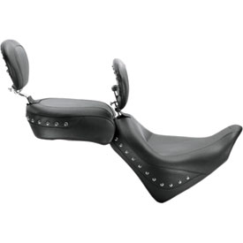 Mustang Wide Studded Passenger Motorcycle Seat with Receiver for Backrest