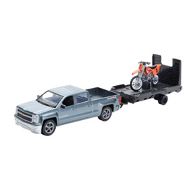 New Ray Die-Cast Chevy Truck with Trailer and Orange Bike 1:43 Scale