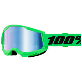 100% Strata 2 Goggle  Neon Green Frame/Blue Mirror Lens