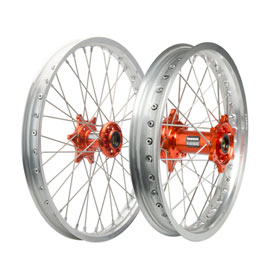 Tusk Impact Complete Front and Rear Wheel 1.60 x 21 / 2.15 x 18 Silver Rim/Silver Spoke/Orange Hub