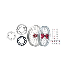 Tusk Impact Complete Front/Rear Wheel Package 1.60 x 21 / 2.15 x 19 Silver Rim/Silver Spoke/Red Hub