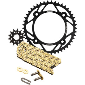Tusk Chain and Sprocket Kit - AeroSteel Rear/428 Gold Plated Race Chain