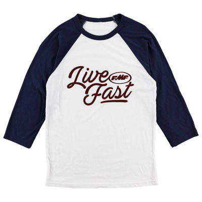 FMF Women's Live Fast 3/4 Sleeve Raglan T-Shirt Small White/Navy FMF Women's Live Fast 3/4 Sleeve Raglan T-Shirt Small White/Navy