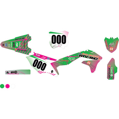 Attack Graphics Custom Havoc Complete Bike Graphics Kit KX Green/Pink Attack Graphics Custom Havoc Complete Bike Graphics Kit KX Green/Pink