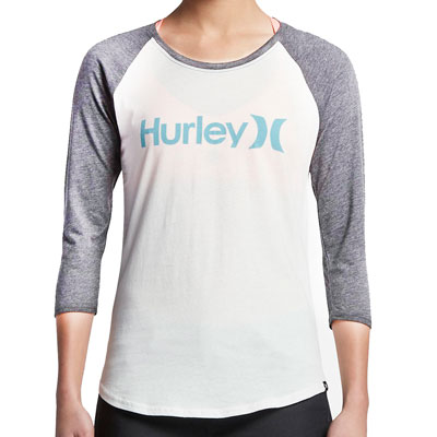 Hurley Women's One & Only Perfect Raglan T-Shirt Medium White/Grey Heather Hurley Women's One & Only Perfect Raglan T-Shirt Medium White/Grey Heather