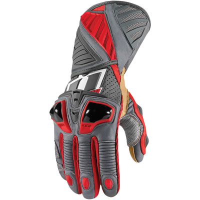 Icon Hypersport Long Motorcycle Gloves Small Red Icon Hypersport Long Motorcycle Gloves Small Red