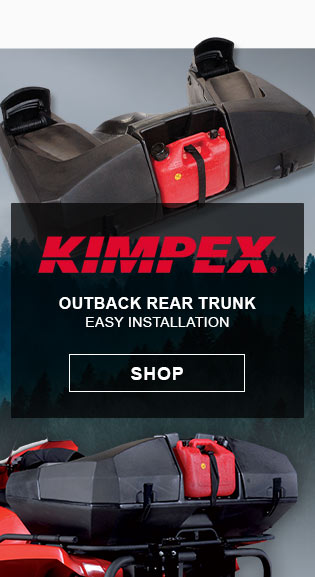 Kimpex, outback rear trunk. Easy installation. Link, shop. Rear trunk shown on machine as well as off. 