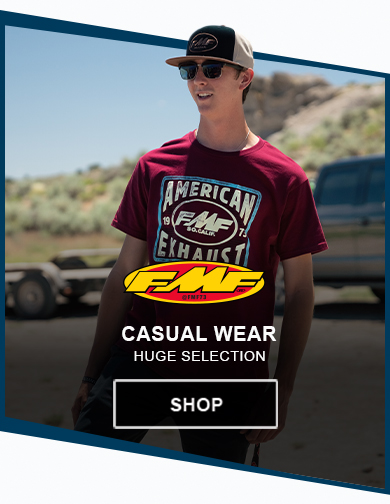 graphic, FMF logo, casua wear, huge selection, graphic, man wearing an FMF hat and t-shirt, link, shop