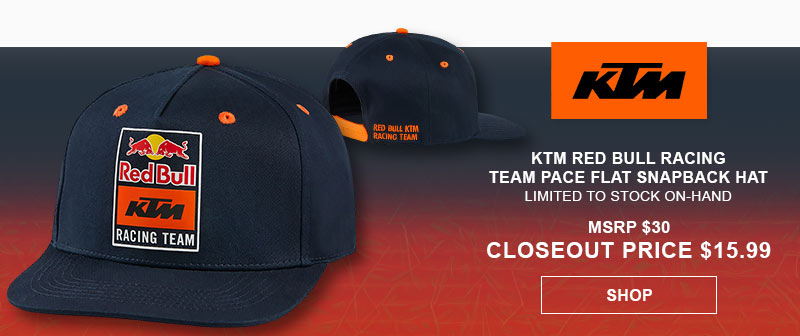 KTM Red Bull Racing Team Pace Flat Snapback Hat - Limited to stock on-hand - MSRP $30 - Closeout price $15.99 - SHOP