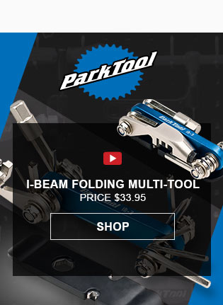 I-Beam folding multi-tool, price 33 dollars and 95 cents. Link, shop. Park tool logo above two multi-tools.