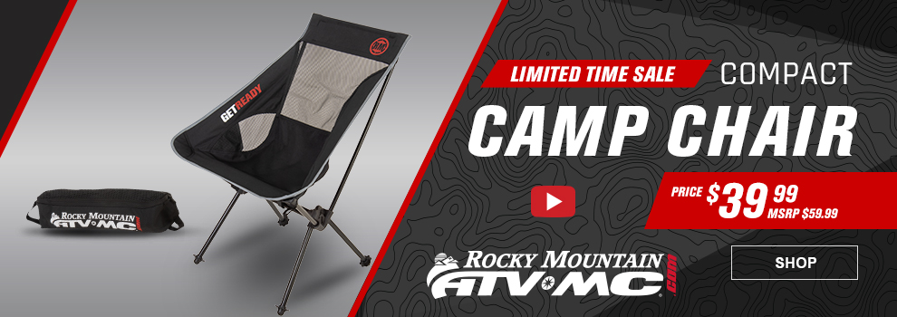 Limited Time Sale, Rocky Mountain ATV/MC Compact Camp Chair, Price $39 and 99 cents, MSRP $59 and 99 cents, Video available, the chair set up along with its case, link, shop