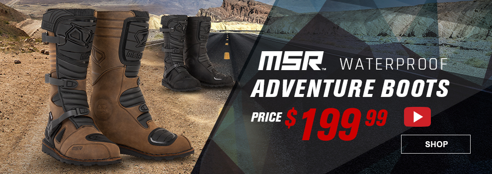 MSR waterproof adventure boots, price $199 and 99 cents, video, a pair of the brown and black boots, link, shop