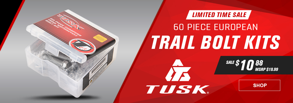 Limited Time Sale, Tusk 60 Piece European Trail Bolt Kits, From $10 and 88 cents, MSRP $19 and 99 cents, the European Bolt Kit, link, shop