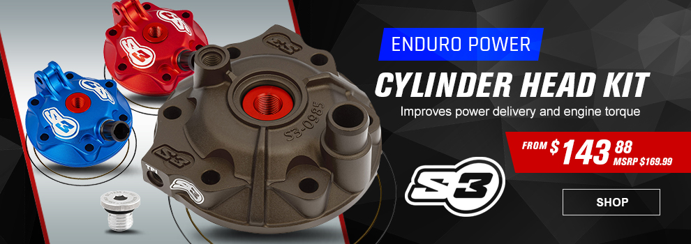 S3 Enduro Power Cylinder Head Kit, Improves power delivery and engine torque, From $143 and 88 cents, MSRP $169 and 99 cents, the magnesium, blue, and red cylinder head kits, link, shop