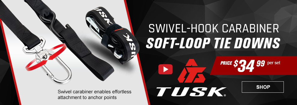 Tusk Swivel-Hook Carabiner Soft-Loop Tie Downs, Price $34 and 99 cents per set, Swivel carabiner enables effortless attachment to anchor points, video, link, shop