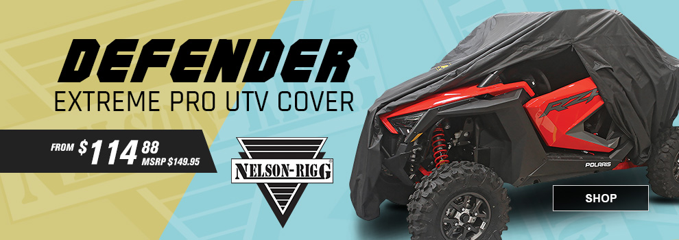 Nelson Rigg Defender Extreme Pro UTV Cover, from $114 and 88 cents, MSRP $149 and 95 cents, the UTV cover on a red Polaris RZR XP Pro, link, shop