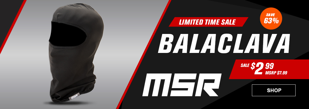 Limited Time Sale, MSR Balaclava, Save 63 percent, Sale $2 and 99 cents, MSRP $7 and 99 cents, a front view of the balaclava, link, shop