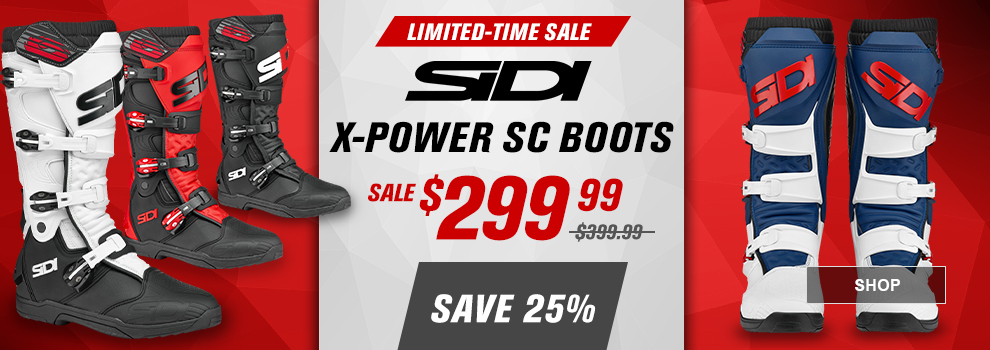 Sidi, Limited-Time Sale,  X-Power SC boots, sale $299 and 99 cents, regular price $399 and 99 cents, Save 25 percent, link, SHOP