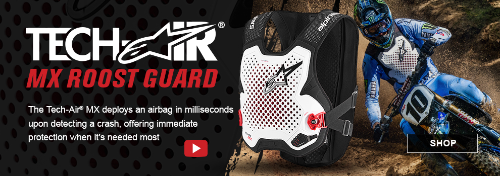 Alpinestars Tech-Air MX Roost Guard, The Tech-Air MX deploys an airbag in milliseconds upon detecting a crash, offering immediate protection when it's needed most. video, link, shop