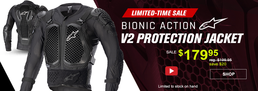 Limited-Time Sale, Alpinestars Bionic Action V2 Protection Jacket, sale $179 and 95 cents, regularly $199 and 95 cents, save $20, limited to stock on hand, link, shop
