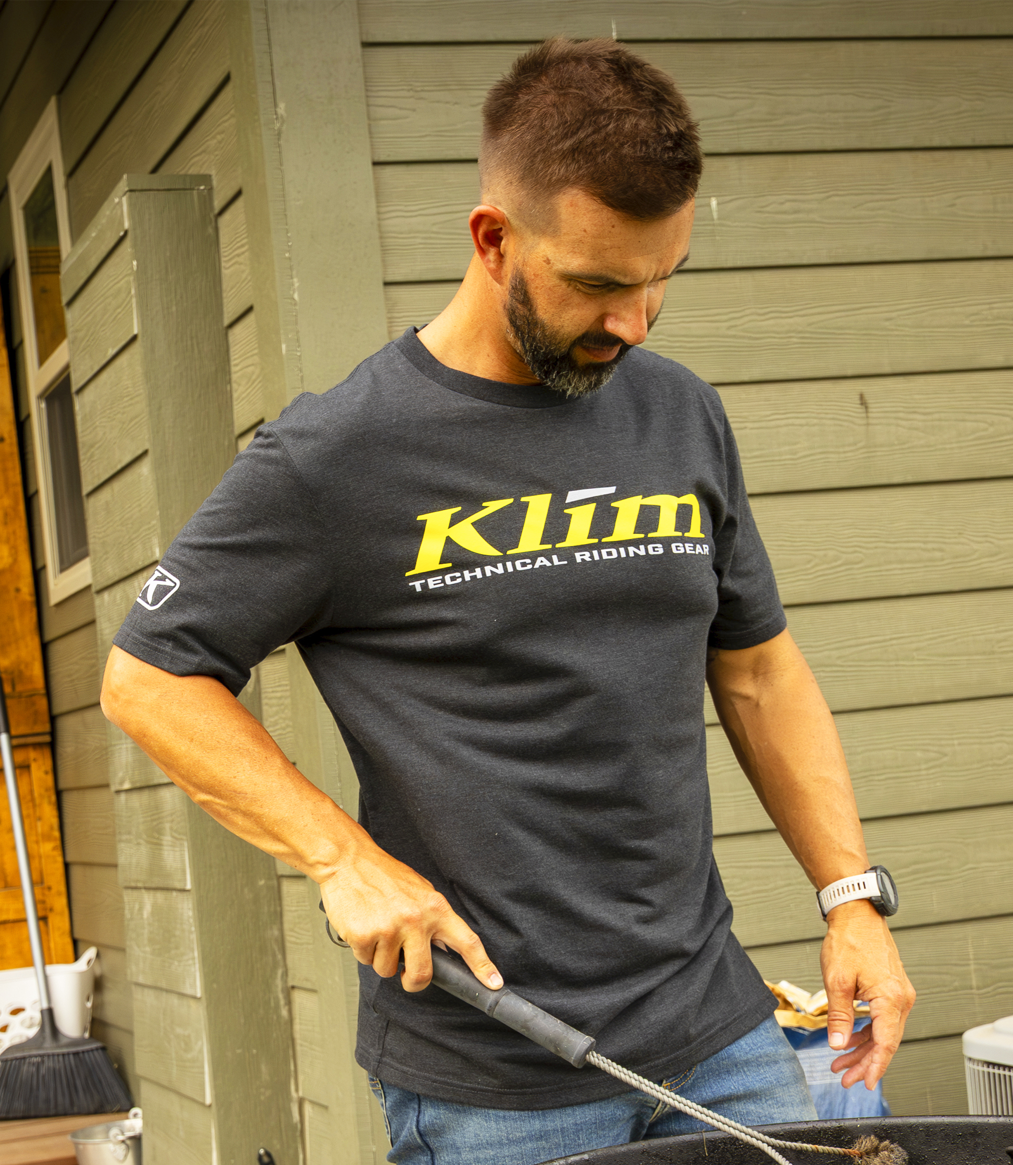 Man wearing a Klim shirt
