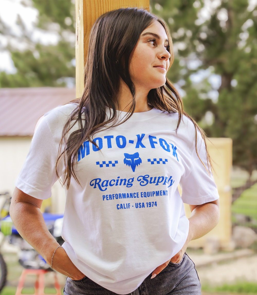 Woman wearing a Fox Racing shirt